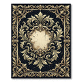 Ornate Gold Filigree Scroll Dark Frame Rug