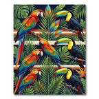 Vibrant Tropical Macaw and Toucan Jungle Rug