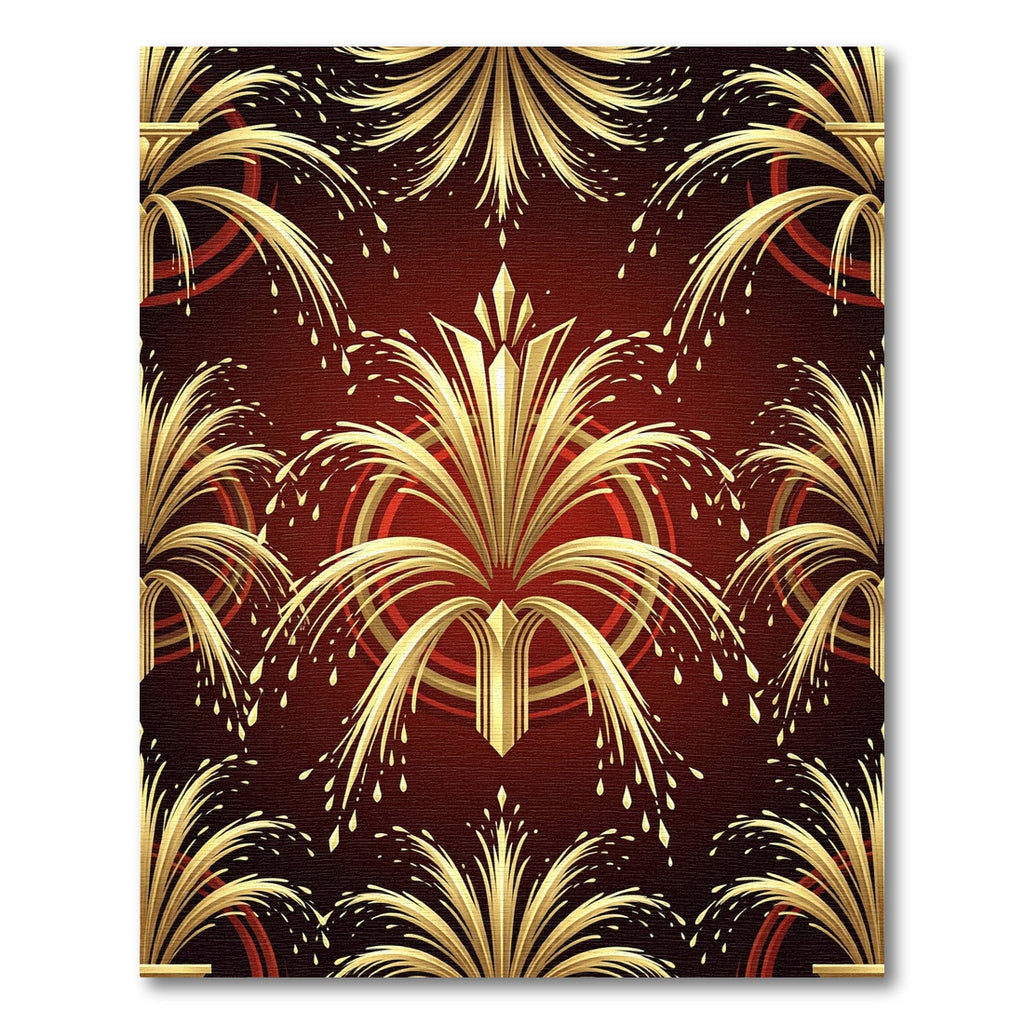 Art Deco Gold Fireworks Crimson Rug