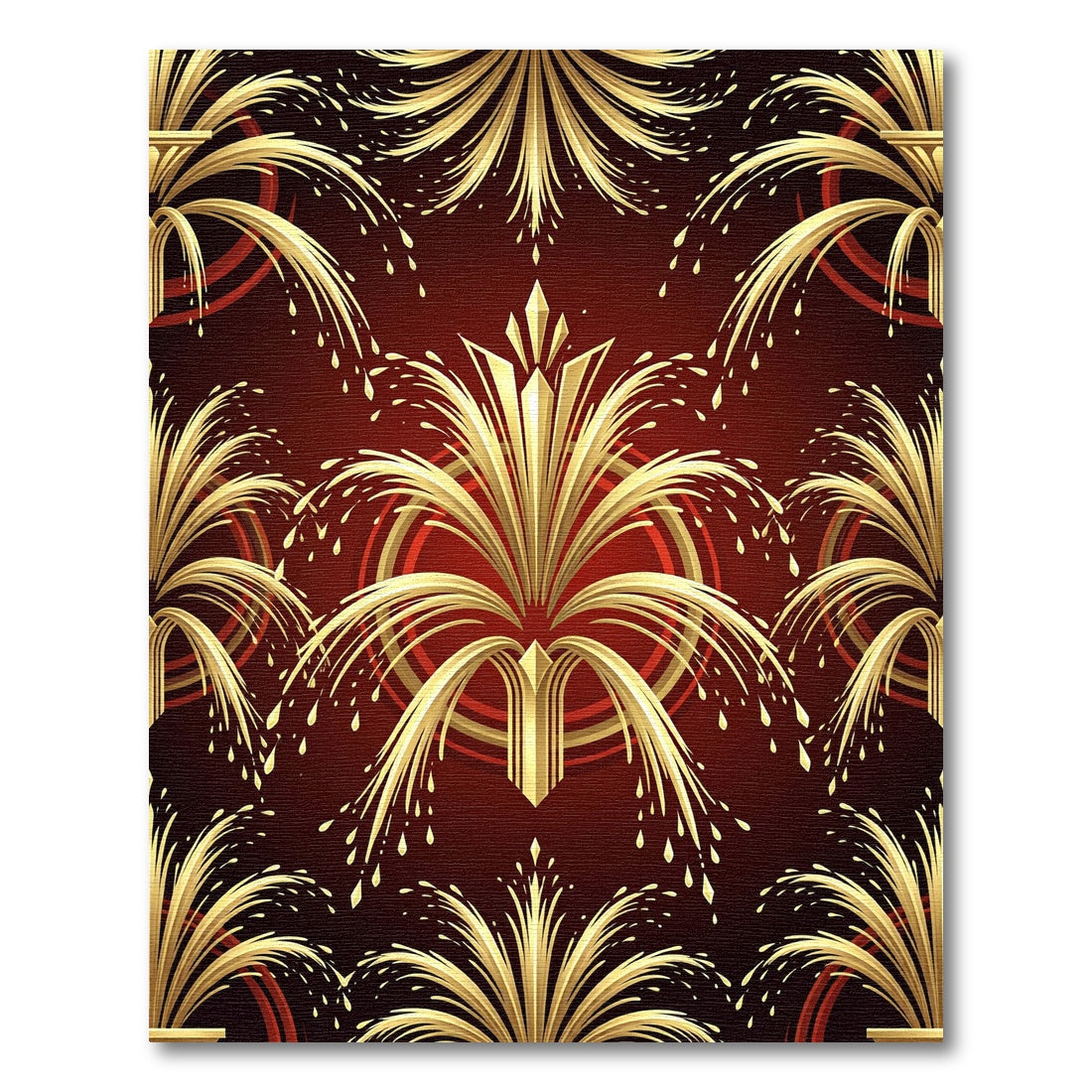 Art Deco Gold Fireworks Crimson Rug