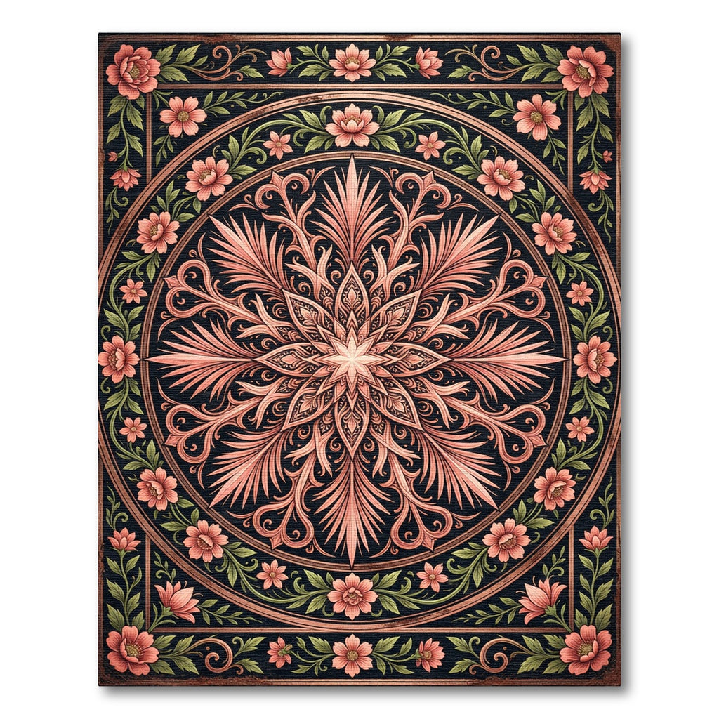 Elegant Peach Floral Mandala Medallion Rug