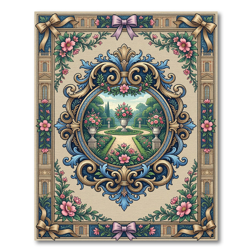 Ornate Floral Garden Architectural Oval Rug