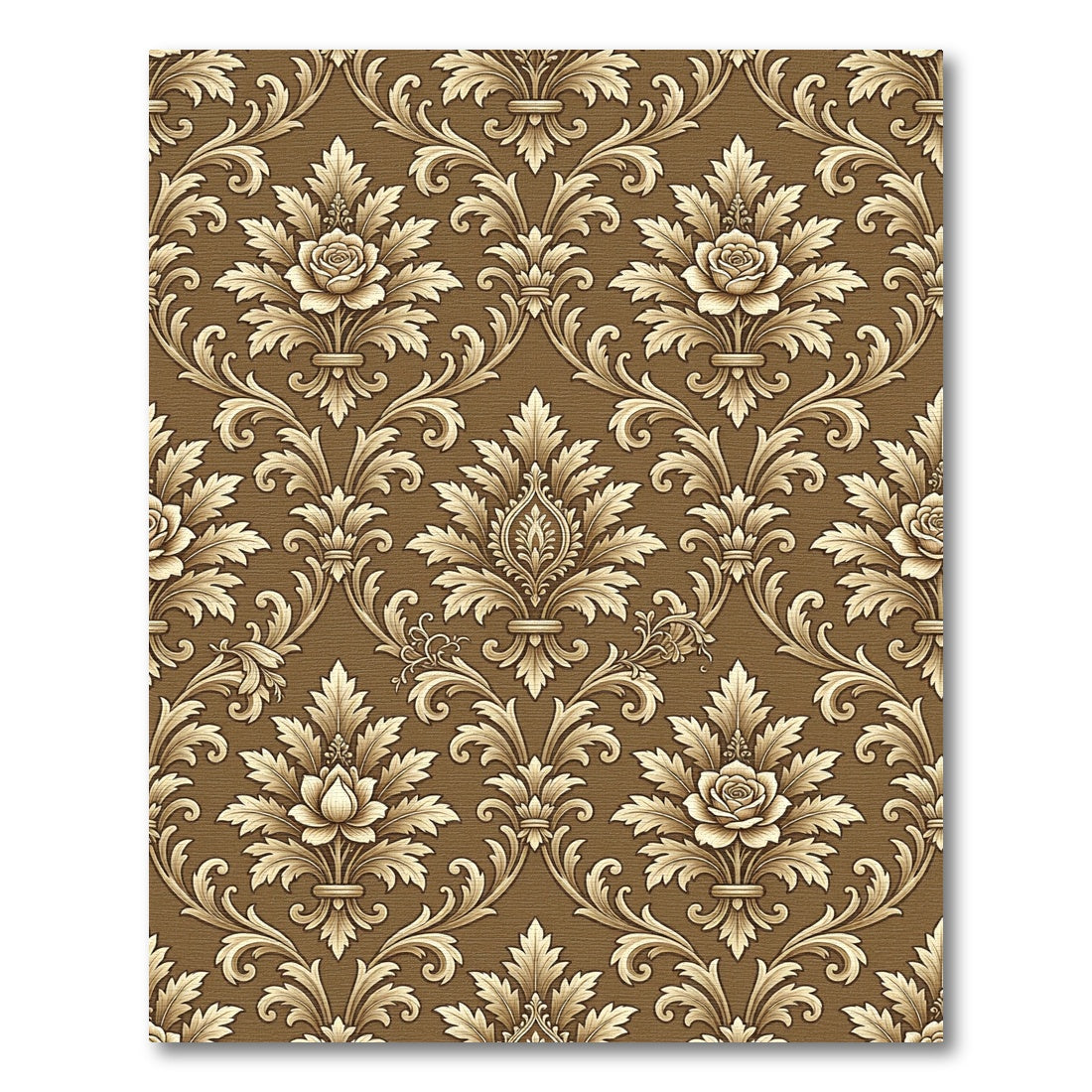 Brown Gold Floral Damask Scroll Rug
