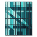 Modern Architectural Teal Grid Reflection Rug