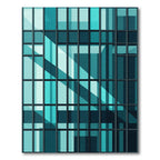 Modern Architectural Teal Grid Reflection Rug
