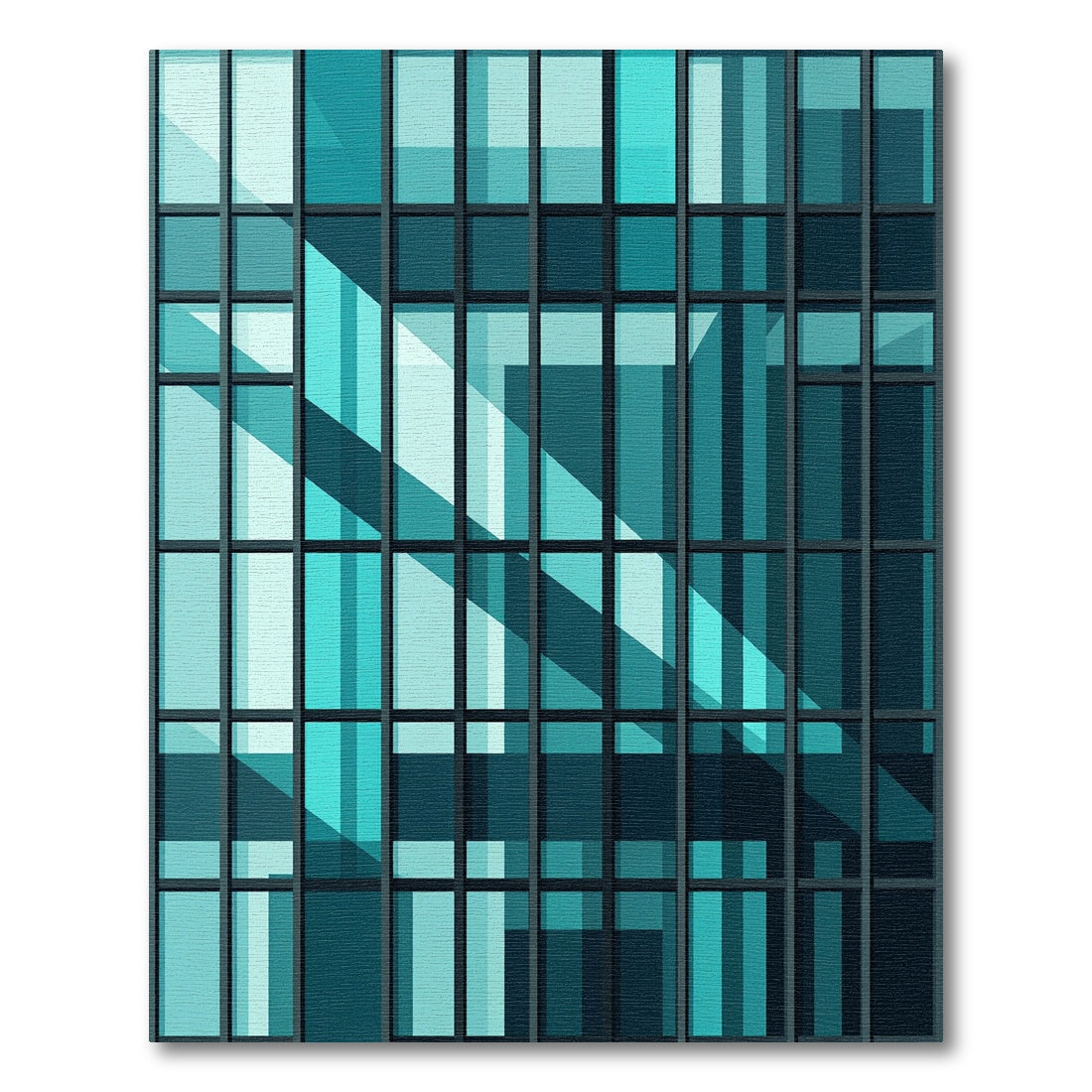 Modern Architectural Teal Grid Reflection Rug