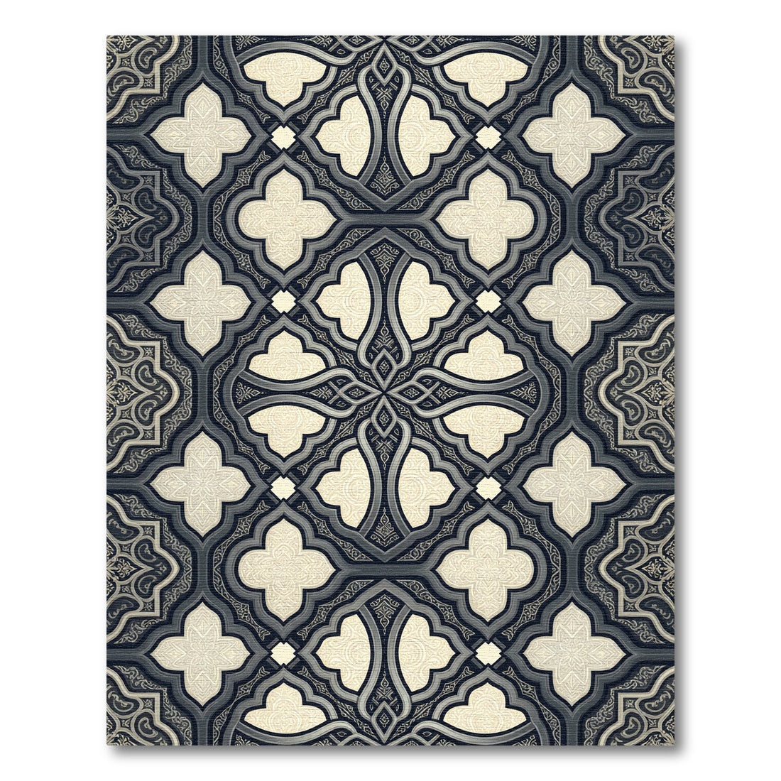 Intricate Gray Cream Geometric Quatrefoil Rug