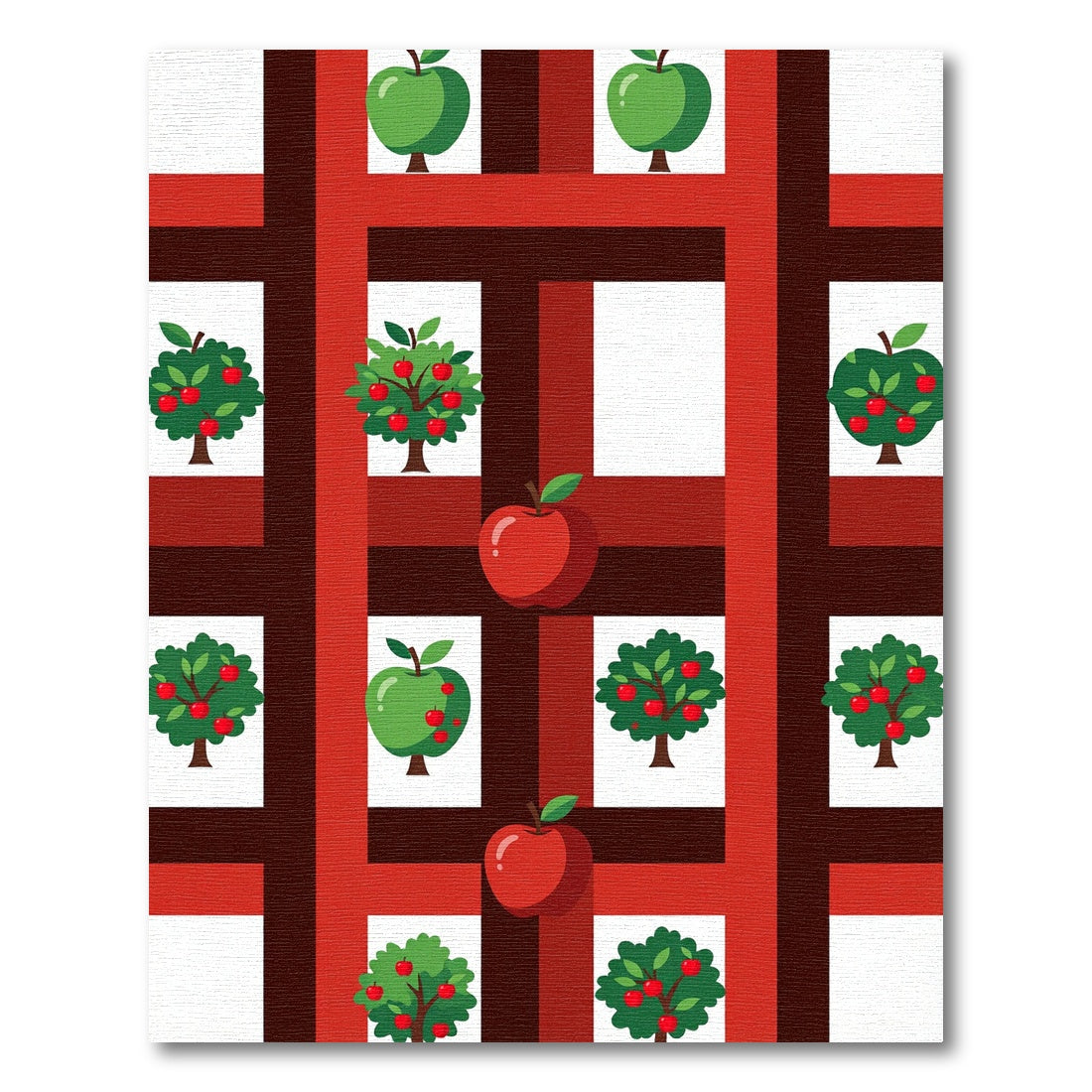 Red Apple Orchard Grid Cover Rug