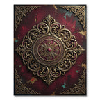 Ornate Gold Filigree Crimson Medallion Rug