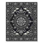 Ornate Black Silver Floral Cloud Rug