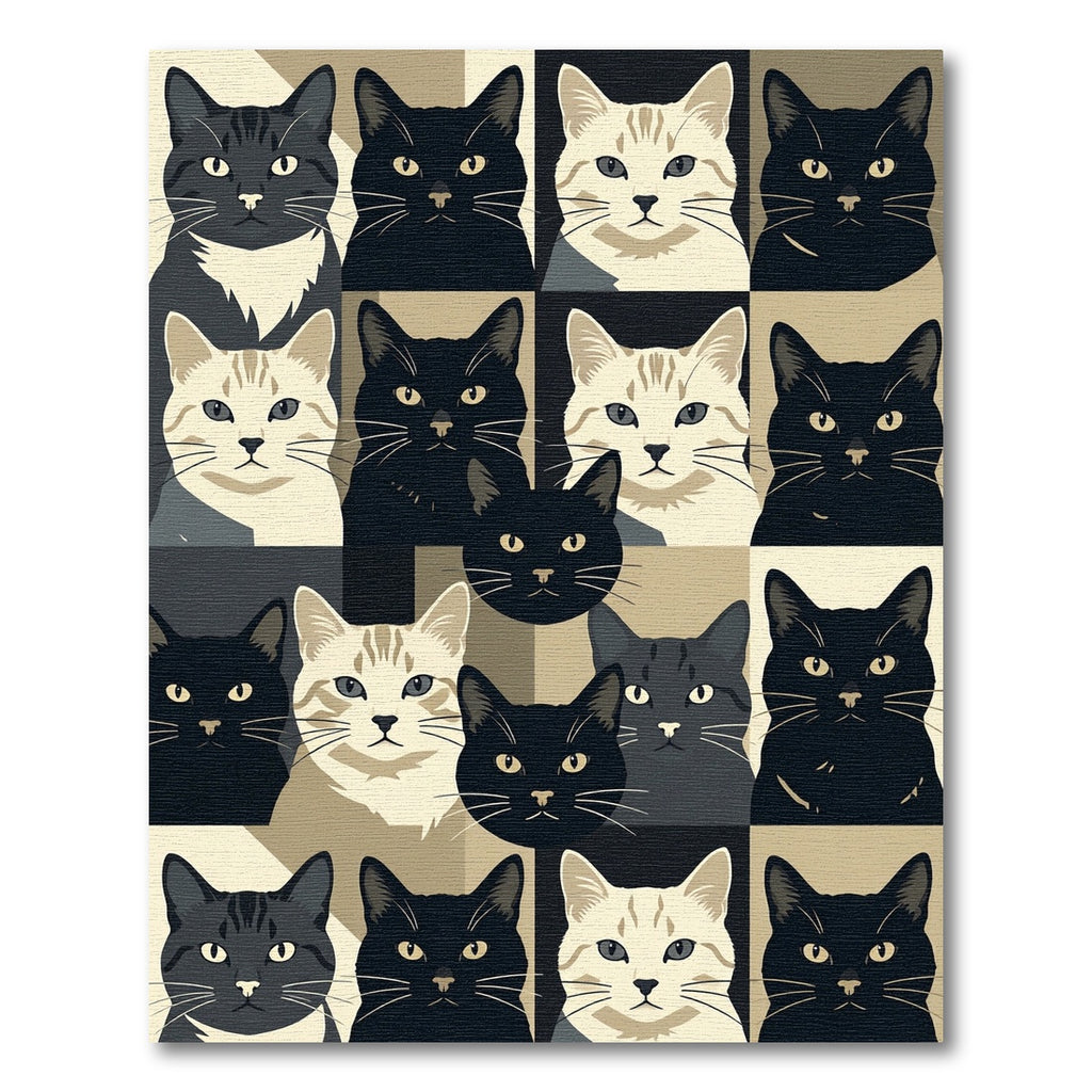 Graphic Monochromatic Cat Grid Art Rug