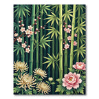 Serene Bamboo Pink Blossom Chrysanthemum Rug