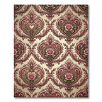 Vintage Rose Heart Scrollwork Damask Rug