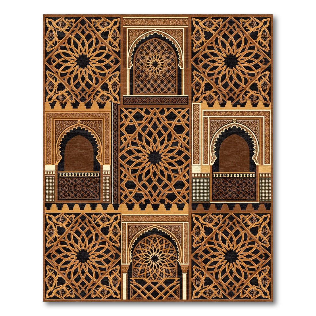 Golden Arch Geometric Lattice Medallion Rug