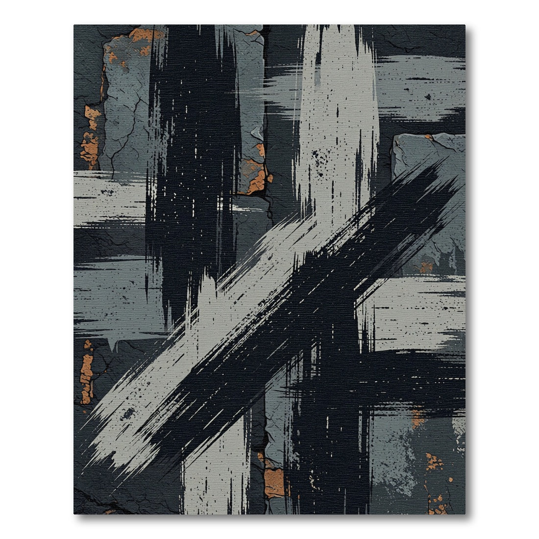 Bold Charcoal Abstract Brush Stroke Rug