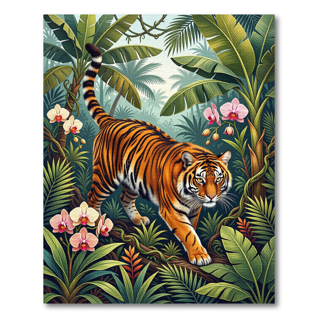 Vibrant Tiger in Tropical Orchid Forest Rug