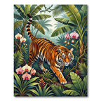 Vibrant Tiger in Tropical Orchid Forest Rug