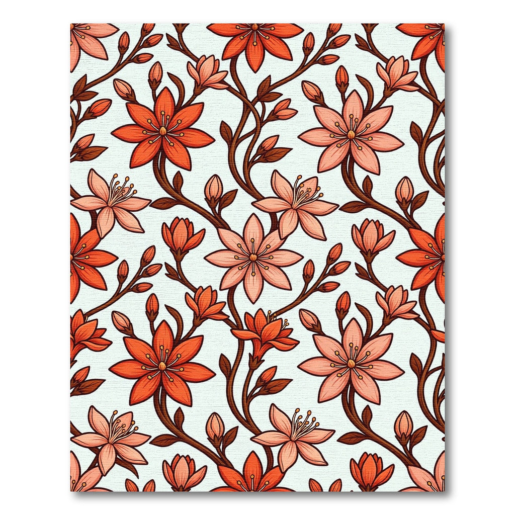 Earthy Coral Floral Botanical Vine Rug
