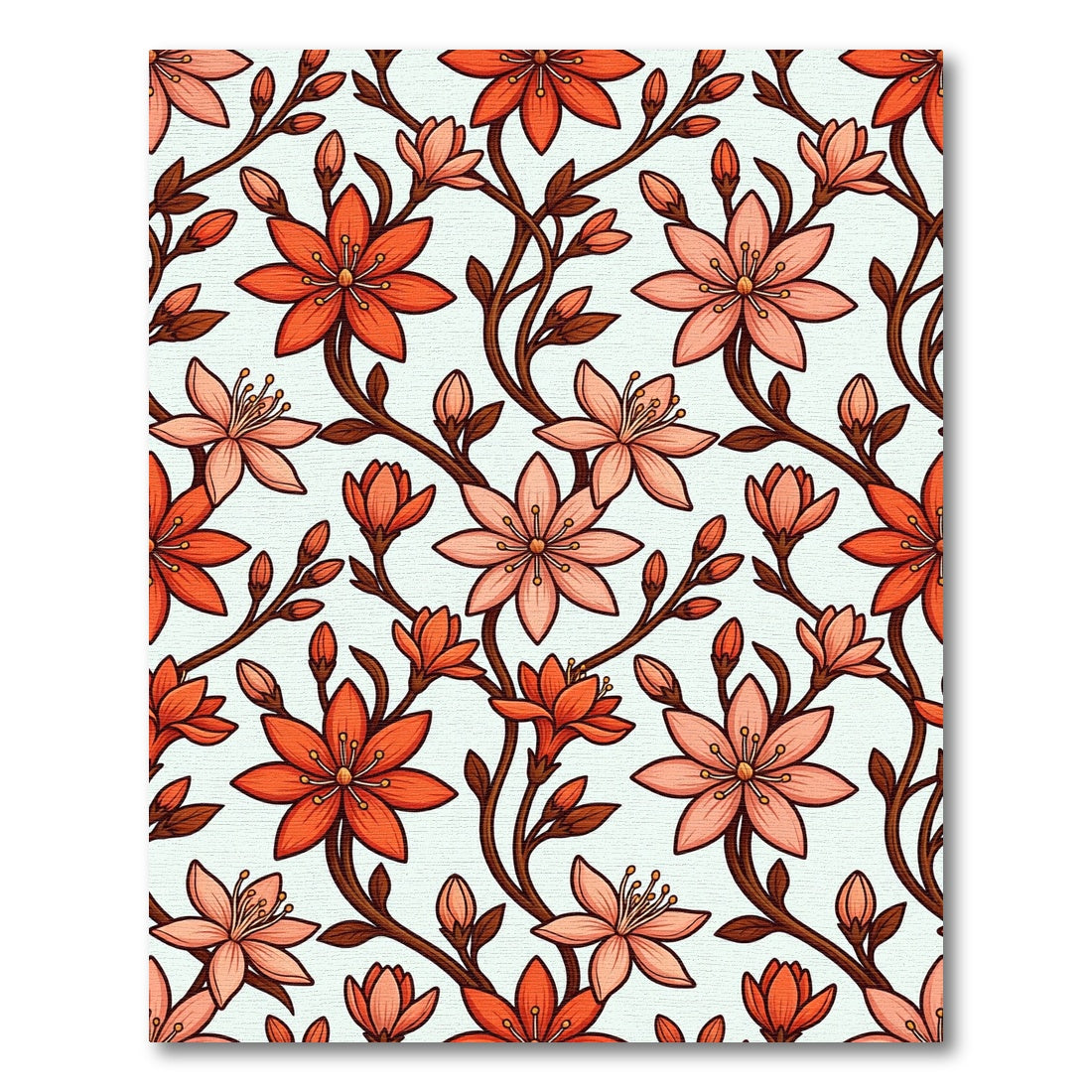 Earthy Coral Floral Botanical Vine Rug