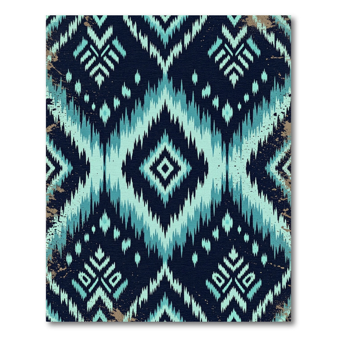 Teal Indigo Ikat Diamond Geometric Rug