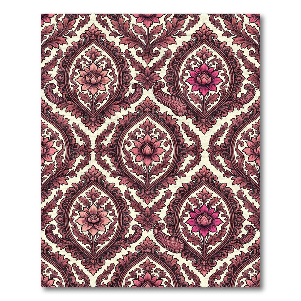 Crimson Paisley Floral Damask Tapestry Rug