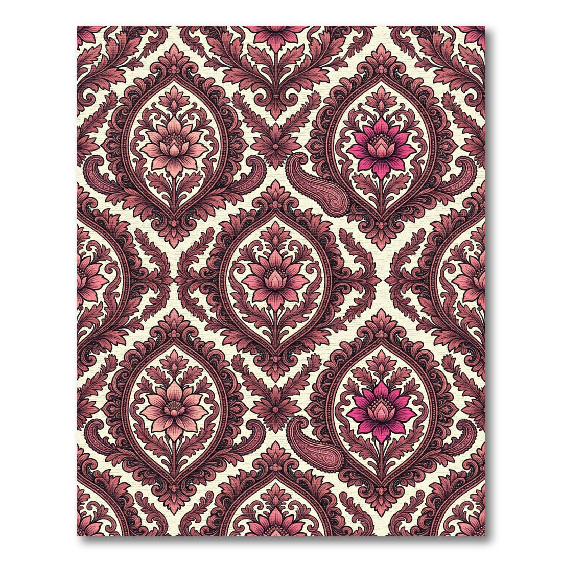 Crimson Paisley Floral Damask Tapestry Rug