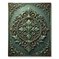 Ornate Sage Green Damask Medallion Rug