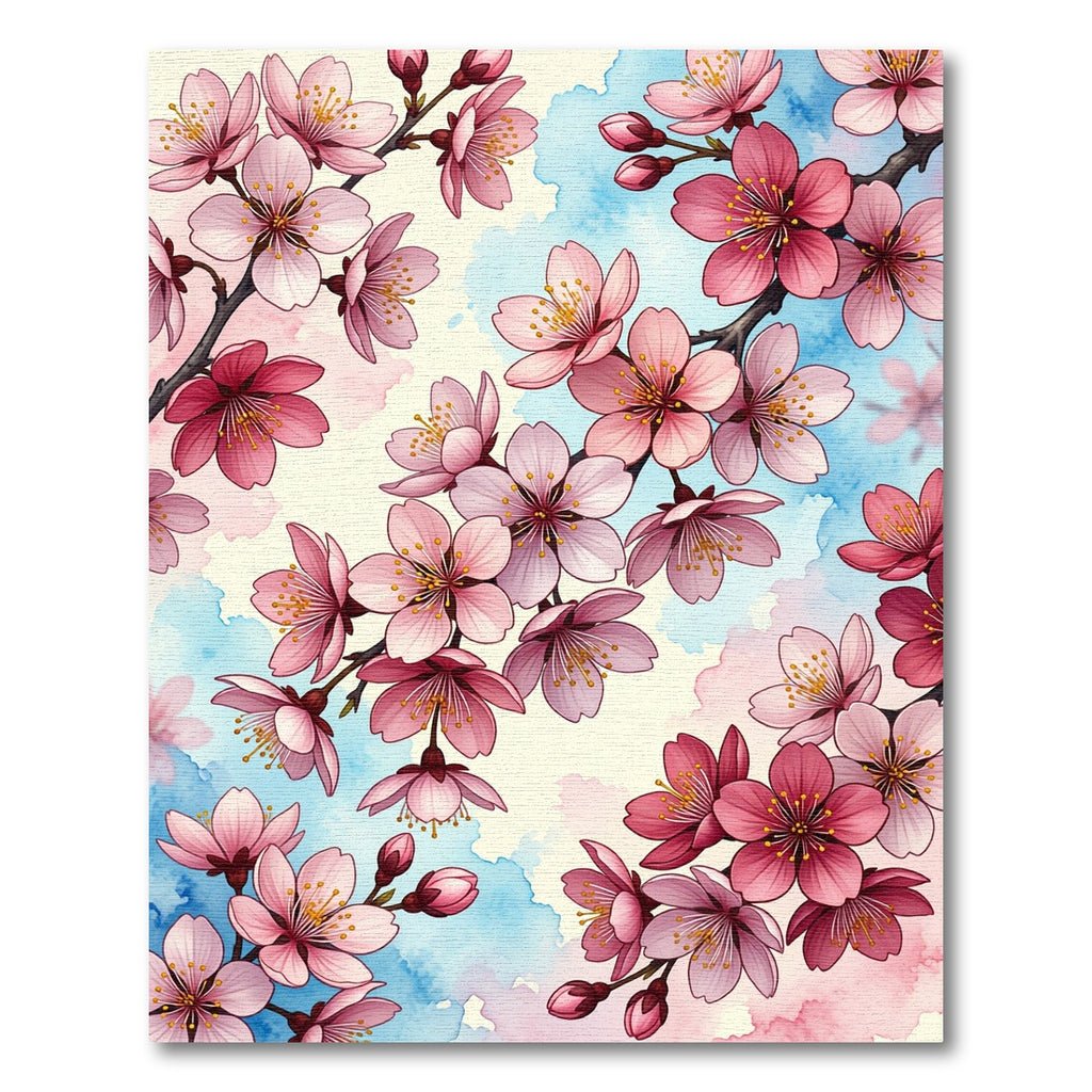 Blossoming Pink Cherry Branch Watercolor Rug