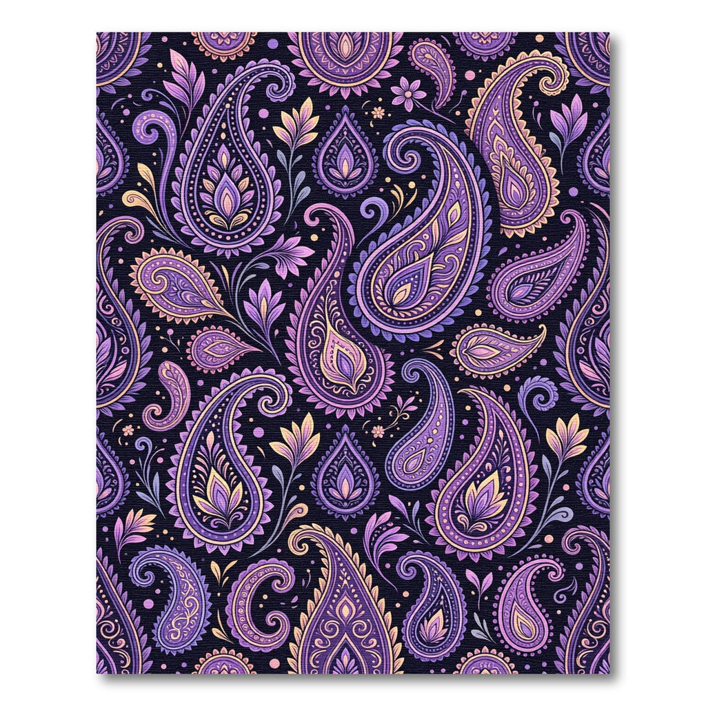 Purple Yellow Paisley Floral Pattern Rug