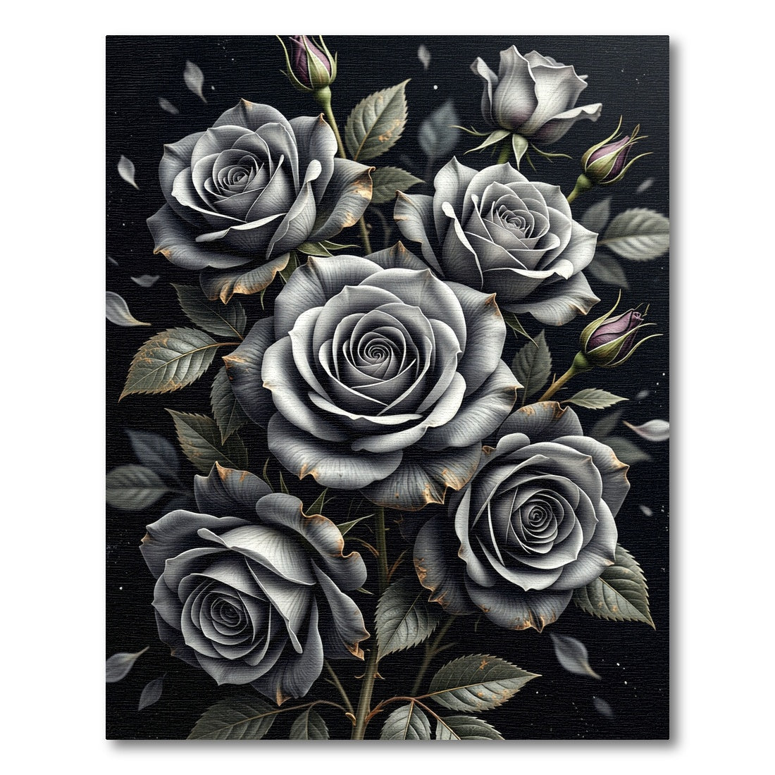 Monochrome Rose Bud Arrangement Rug