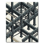 Industrial Gray Isometric Steel Beam Grid Rug