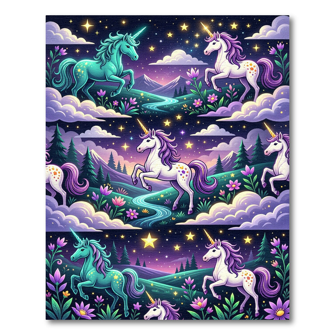 Whimsical Pastel Unicorn Starry Nightscape Rug