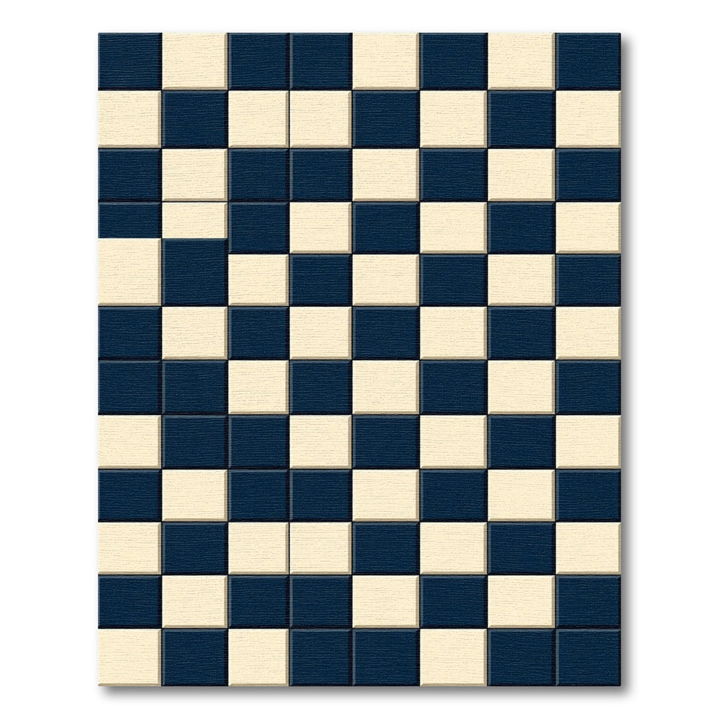 Navy and Cream Classic Checkered Grid Rug