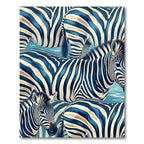 Blue White Zebra Herd Illustration Rug