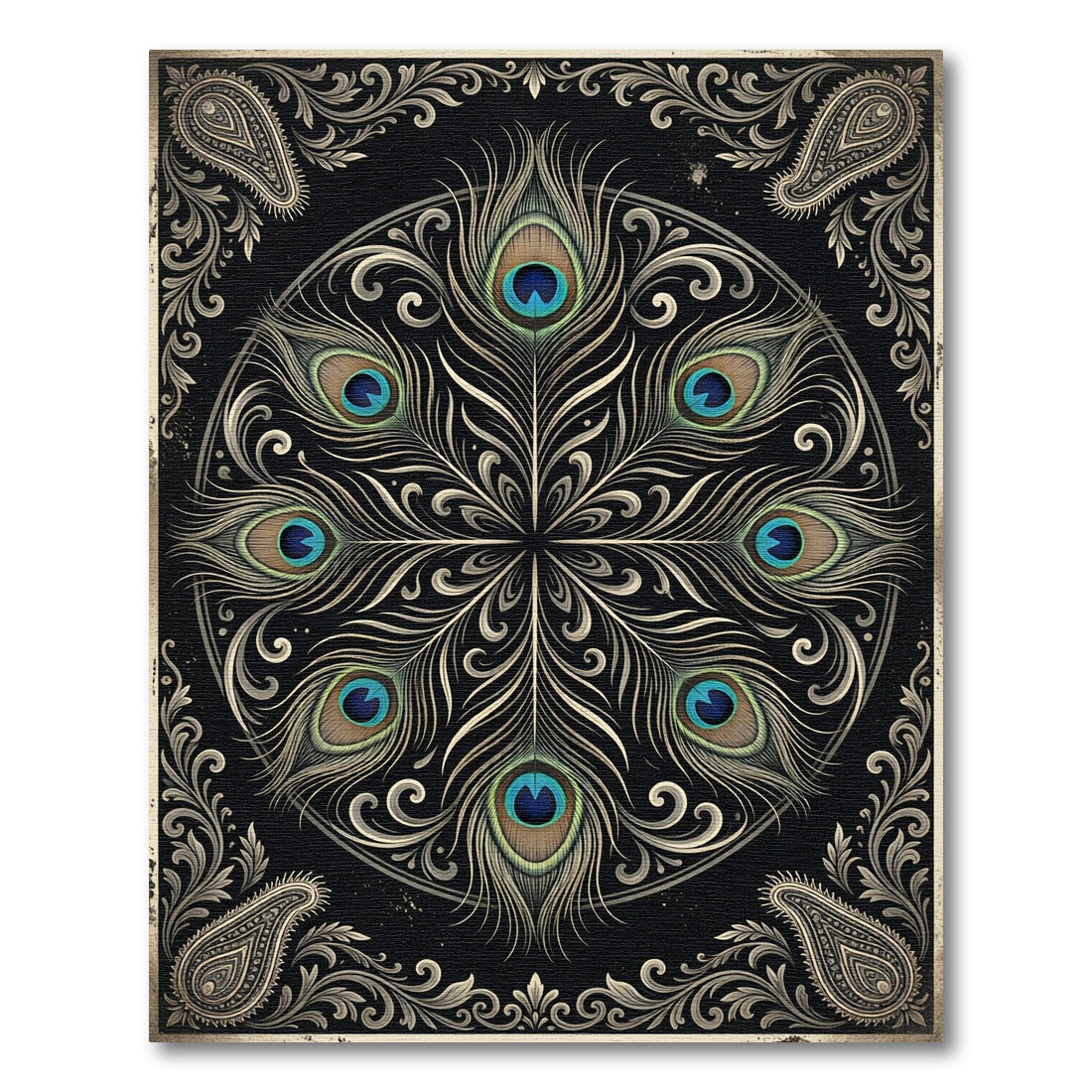 Elegant Peacock Feather Mandala Medallion Rug