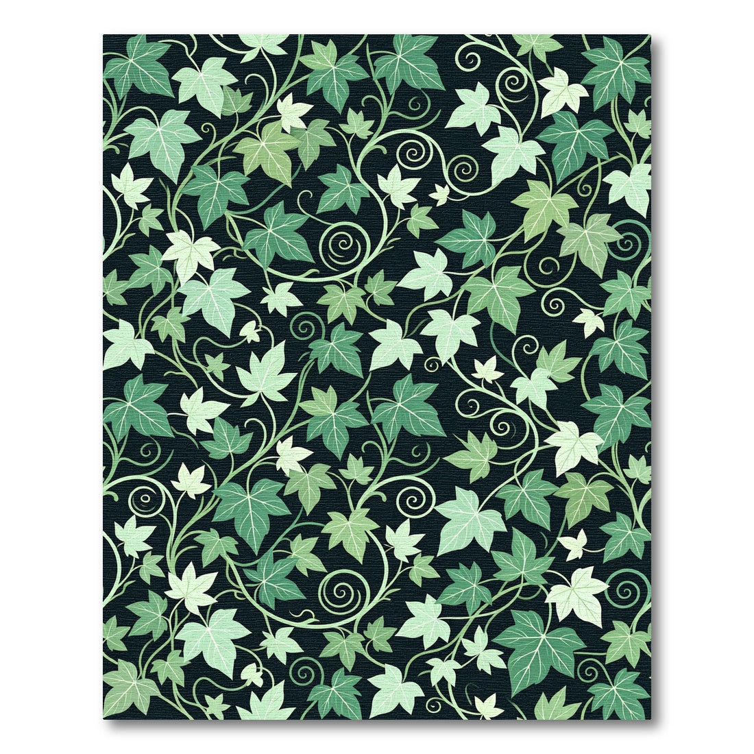 Lush Emerald Ivy Leaf Botanical Scroll Rug