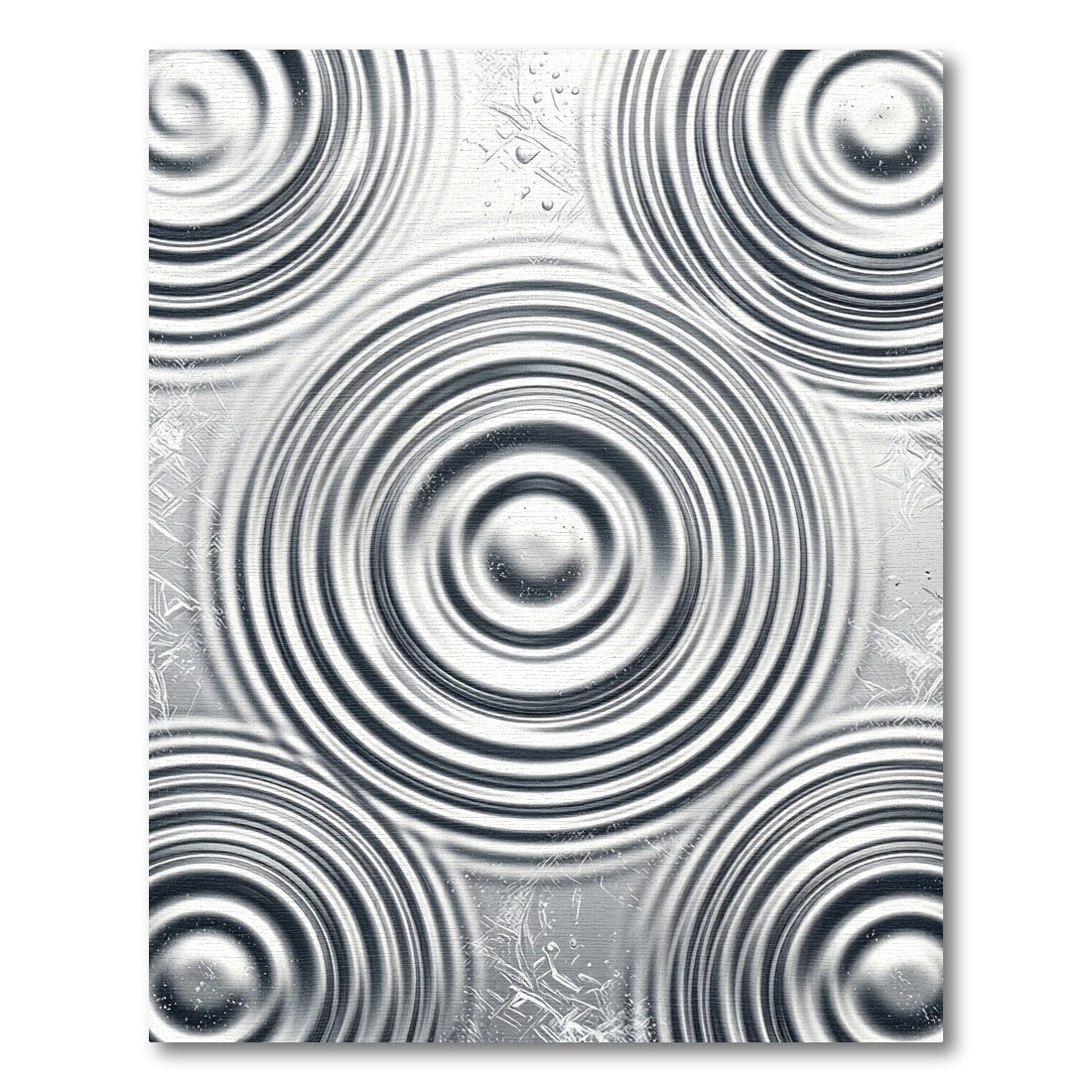 Modern Metallic Silver Rippled Circle Rug