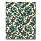 Teal Floral Vine Scroll Art Rug