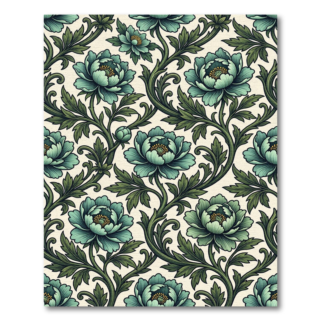 Teal Floral Vine Scroll Art Rug