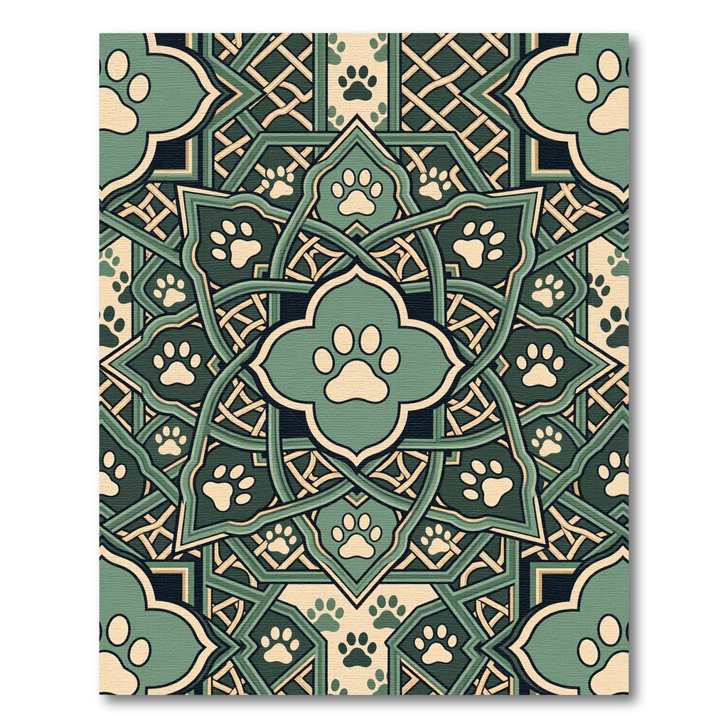 Sage Green Paw Print Medallion Interlace Rug