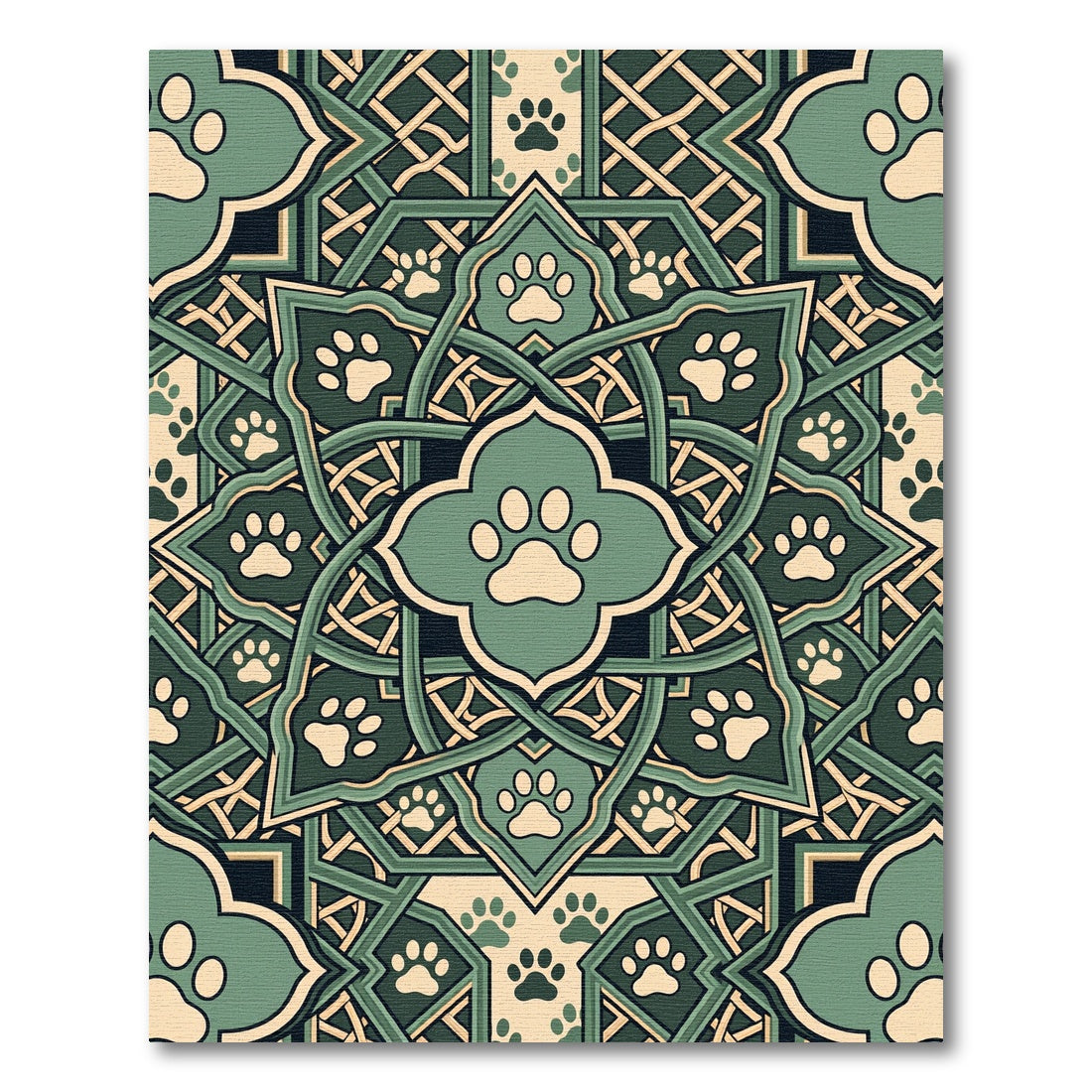 Sage Green Paw Print Medallion Interlace Rug