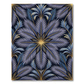 Art Deco Blue Leaf Golden Frame Rug