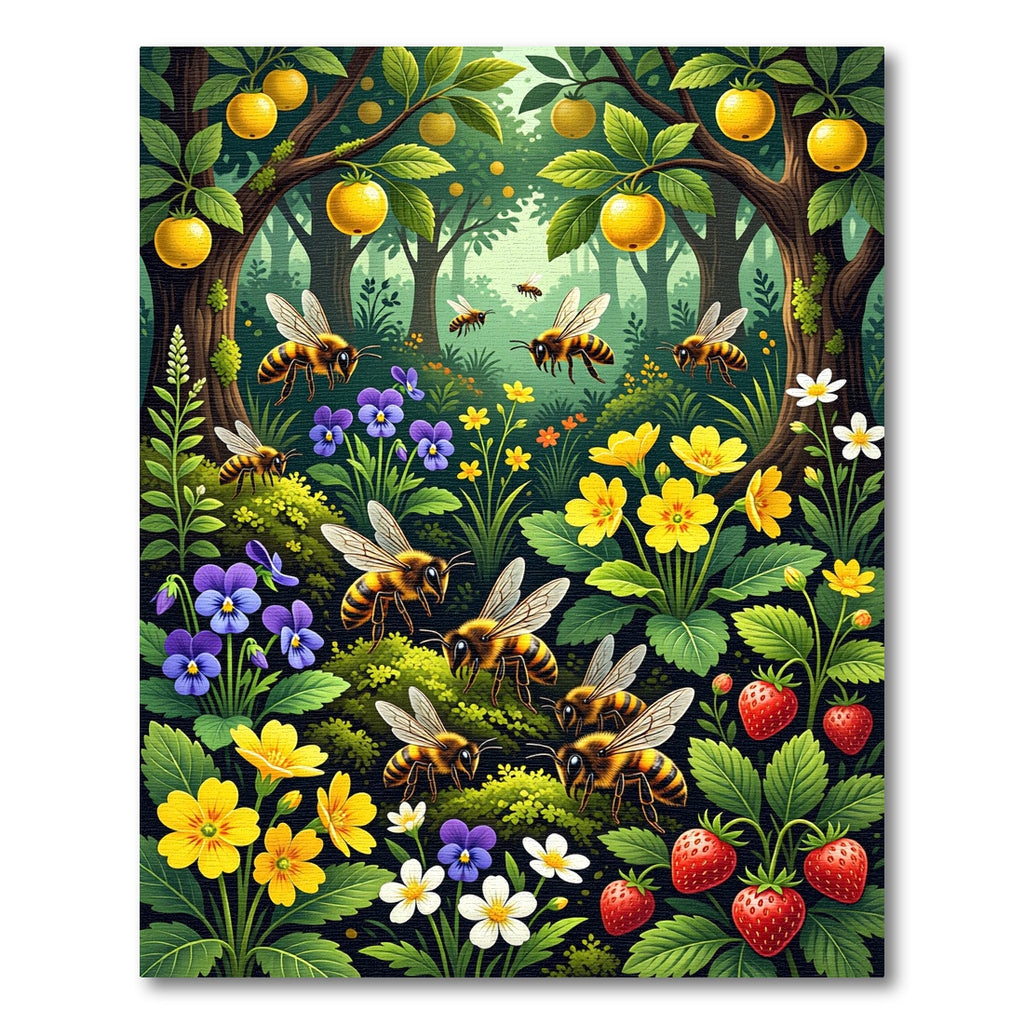 Whimsical Honeybee Garden Meadow Scene Rug