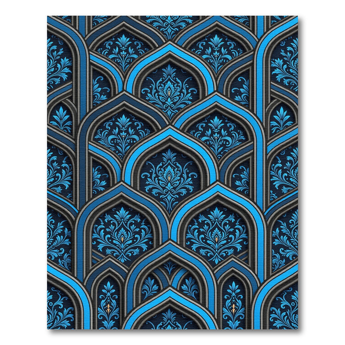 Ornate Cobalt Blue Damask Archway Rug