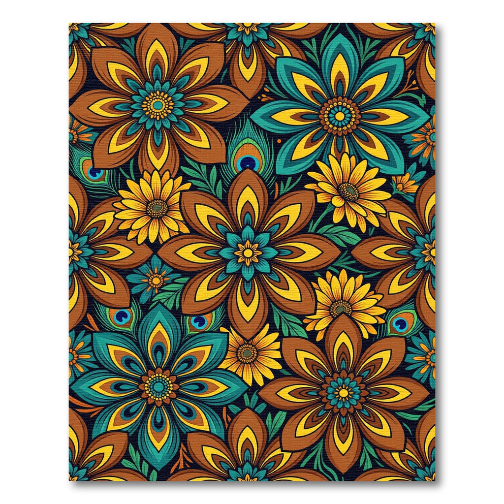 Peacock Teal and Amber Floral Meadow Rug