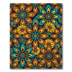 Peacock Teal and Amber Floral Meadow Rug