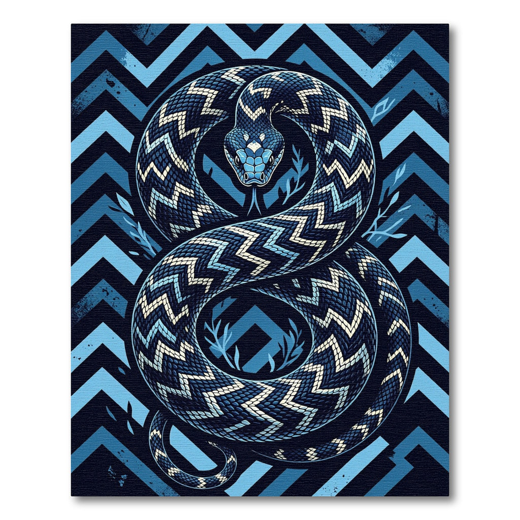 Blue Coiled Serpent Geometric Chevron Rug