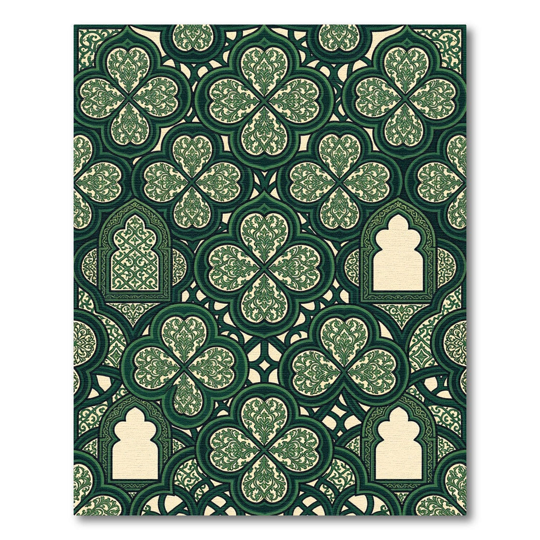 Emerald Green Arabesque Clover Rug