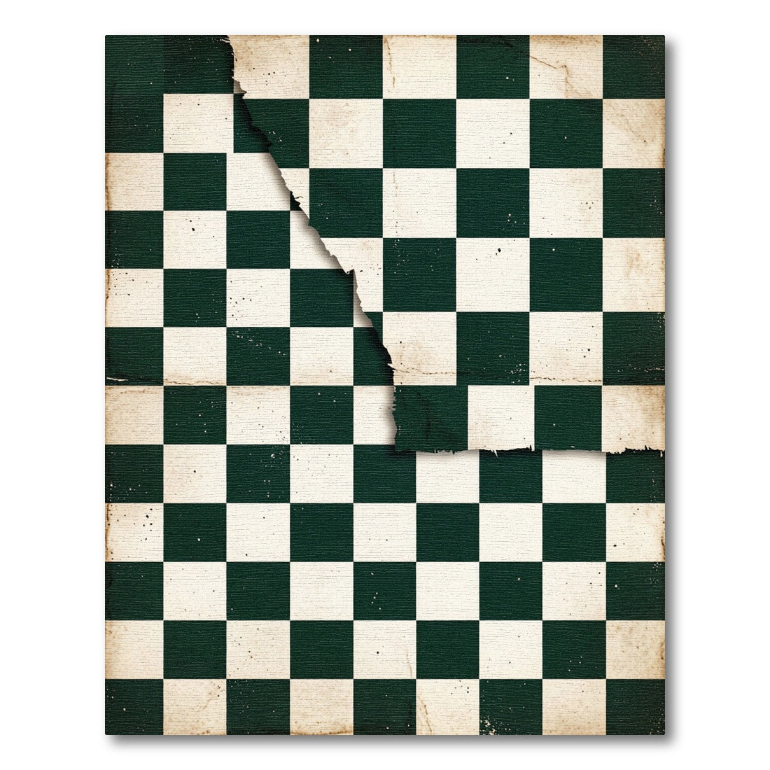 Distressed Dark Green Checkerboard Grid Rug