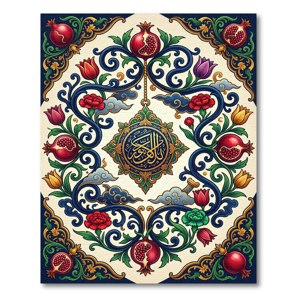 Ornate Pomegranate Floral Scrollwork Rug